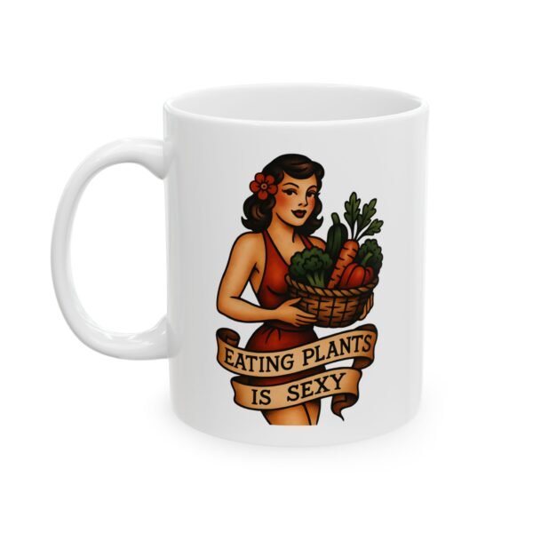 Eating Plants Is Sexy Mug - Vintage Vegan Pin-Up Tattoo