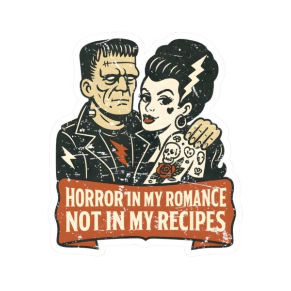 Horror in My Romance, Not in My Recipes Sticker - Vegan Frankenstein and Bride