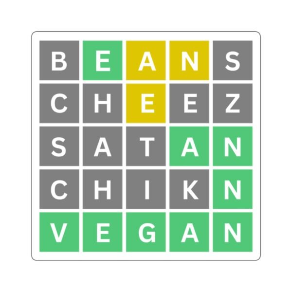 Vegan Word Game Sticker - Beans Cheez Satan Chikn Vegan Humor