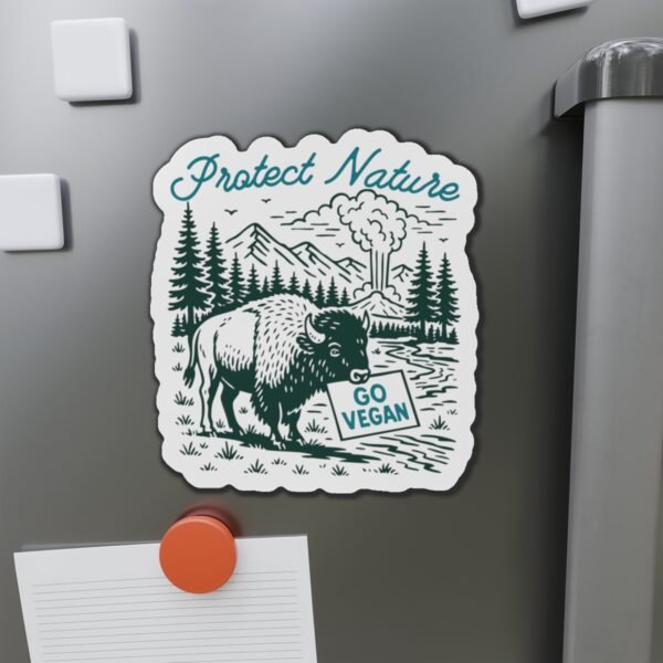 Protect Nature, Go Vegan Magnet - Retro Yellowstone Bison