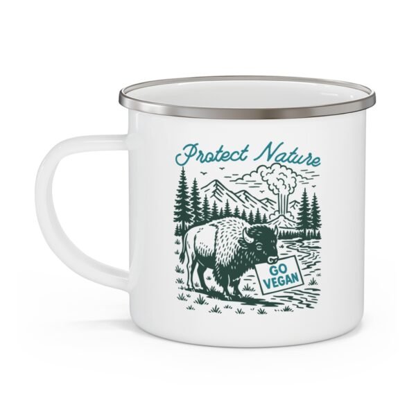 Protect Nature, Go Vegan Retro Yellowstone Bison - Enamel Camping Mug