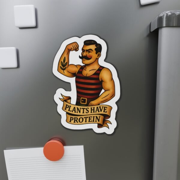 Plants Have Protein Strongman Magnet - Vintage Vegan Flash Tattoo