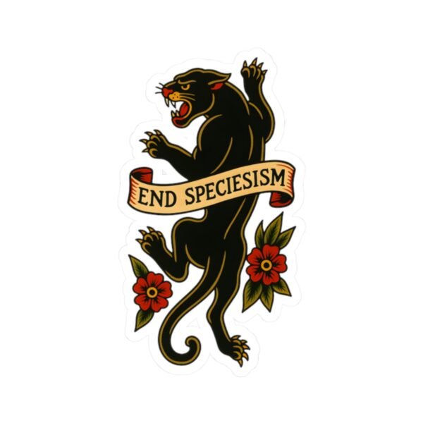 End Speciesism Panther Sticker - Vintage Vegan Flash Tattoo