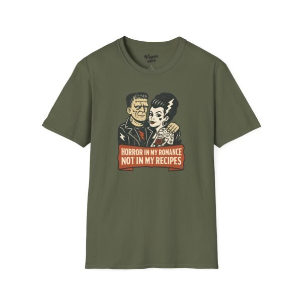 Horror in My Romance, Not in My Recipes Vegan Frankenstein - Softstyle Cotton Unisex Tee