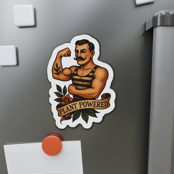 Plant Powered Strongman Magnet - Vintage Vegan Athlete Tattoo