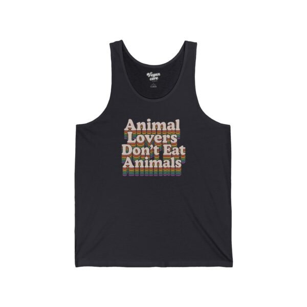 Animal Lovers Don't Eat Animals Retro Rainbow Typography - Unisex Jersey Tank