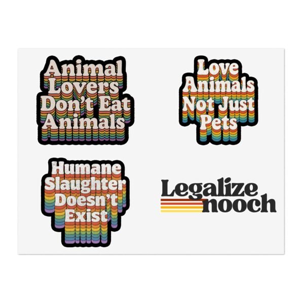 Retro Rainbow Vegan Message Sticker Sheet – 70s Typography Activist Stickers